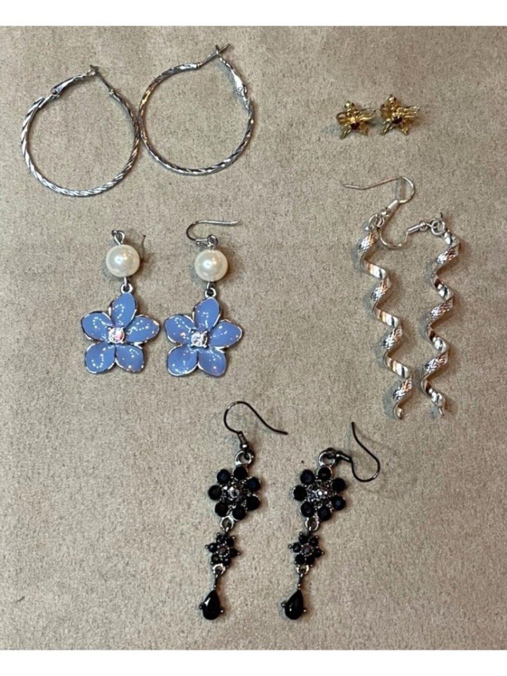Vintage & Modern Costume Earring Lot 5 Pair Hoops Enamel Butterfly Gothic